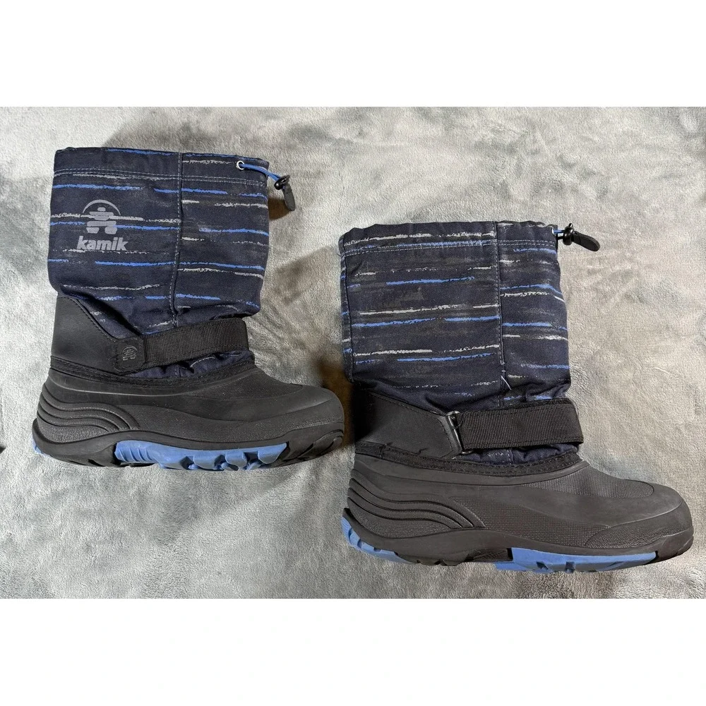 Kamik Boots‎ Youth Size 6 Black Blue Winter Snow Insulated Waterproof Drawstring